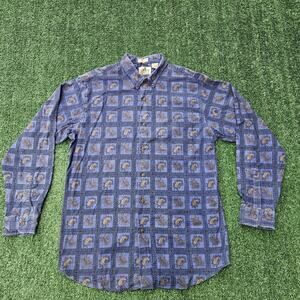 Forest Trail Mens 100% Cotton Flannel Blue Long Sleeve Shirt Size Large